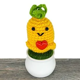 Smiling Cute Crochet Mango Fruit in Pot