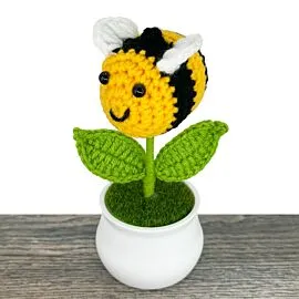 Cute Bee Design Crochet Flower in Pot