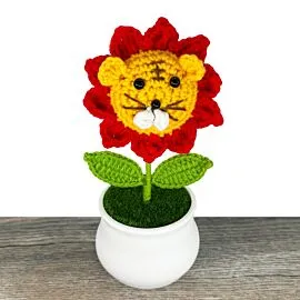 Majestic Lion Design Crochet Sunflower in Pot