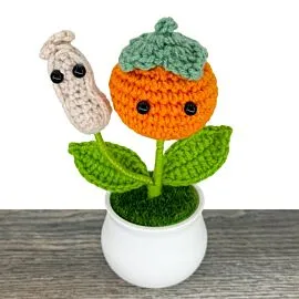 Friendly Crochet Orange and Peanut Flower in Pot