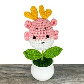 Pink Reindeer Design Crochet Flower in a Pot