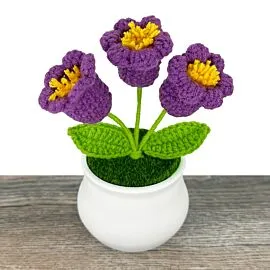 3-Head Royal Purple Crochet Lily Flowers in Pot