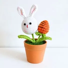 Crochet Rabbit and Carrot Plant in Vase