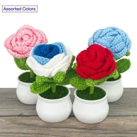 wholesale crochet roses in pot bulk with assorted colors