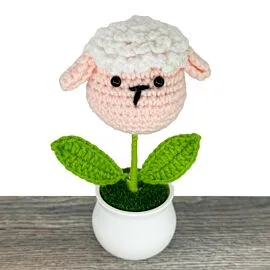 Adorable Lamp Head Design Crochet Flower in Pot