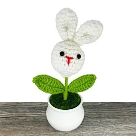 Adorable Rabbit Easter Bunny Design Crochet Flower in Pot