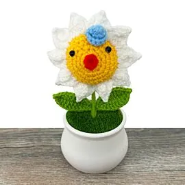 Fish Head with Blue Hat Design Crochet Sunflower in Pot