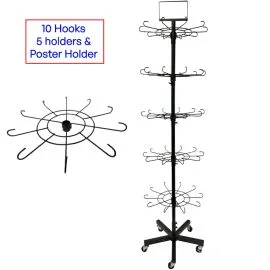 5-Tier Rotating Multipurpose Display Racks - 50 Hooks Store Displays