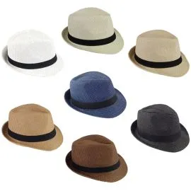 Wholesale Elegant Mixed Color Paper Straw Trilby Fedora Hat with Black Band