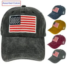 Plain Caps with USA flag design - assorted colors