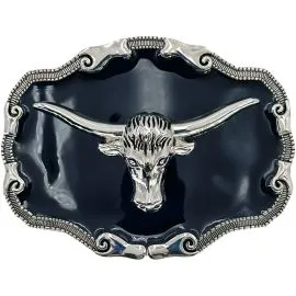 Mens Belt Buckles - Longhorn Bull Design on Black 