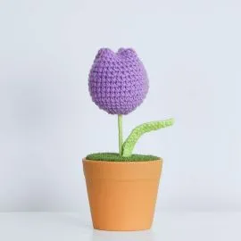 Fat Purple Crochet Tulip in Vase