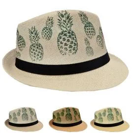 Pineapple Print Trilby Straw Fedora Hat Set in Wholesale