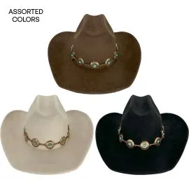 Felt Cowboy Hats with Turquoise Beaded Golden Band - Khaki, Black & Cream