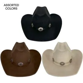 Felt Cowboy Hats with Big Flowers Design Band - Black, Cream & Khaki