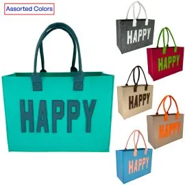 Wholesale Felt tote bags for beach and outdoor activities for ladies -Happy Embroidered