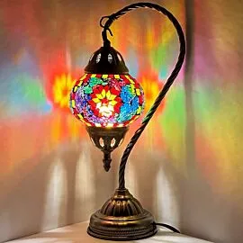 colorful swan neck style Turkish mosaic lamps with fiery petal flower design