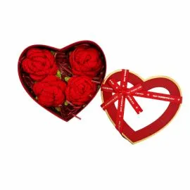 Red Heart Flower Gift Box with 4-Red Crochet Rose Heads | Middle Size