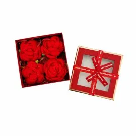 Caja de regalo con flores cuadradas con 4 rosas rojas tejidas a crochet | Tamaño pequeño