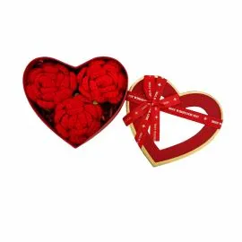 Red Heart Flower Gift Box with 3-Red Crochet Rose Heads | Small Size