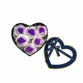 Blue Heart Flower Gift Box with 6-Purple Gradient Crochet Rose Heads | Large Size