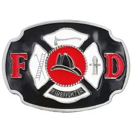 Fire Department Belt Buckle - Black, Red, & White