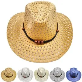 Baby Kid's Straw Cowboy Sun Summer Hat Set with Ear Flaps