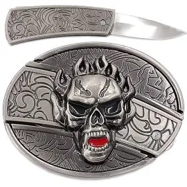 Belt Buckles Wholesale Options - Flaming Skull Knife Belt Buckle