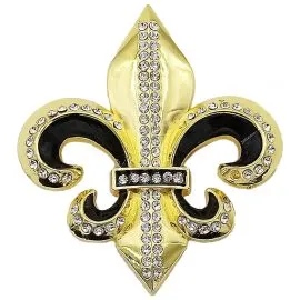 Belt Buckles Bulk Options - Gold & Black Rhinestone Fleur De Lis Buckle