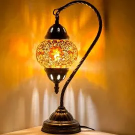 Wholesale Golden Petal Flowers Swan Neck Handmade  Mosaic Glass Lamp