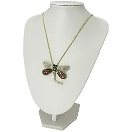 golden rainbow diamond dragonfly necklace on display