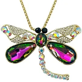 Golden Radiant Jewel Dragonfly Necklaces