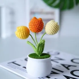 Crochet Tulips in Pot - Light Yellow, Yellow, Orang