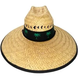 Wholesale Straw Summer Hat with Green Palm Tree on Black Bandana