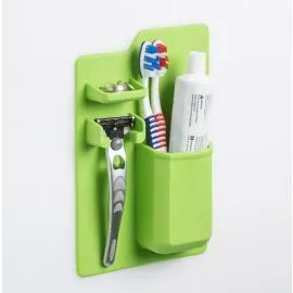 Soporte de silicona Mighty de color verde para cepillos de dientes y pequeños artículos de baño