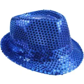 Sparkling blue color sequin party trilby fedora hats at wholesale prices