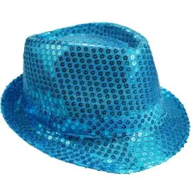 Sparkling turquoise blue sequin party trilby fedora hats at wholesale prices