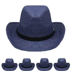 Exotic blue color made with paper straw unisex western cowboy hat at wholesale prices