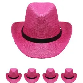 Exotic pink color made with paper straw western cowboy hat at wholesale prices