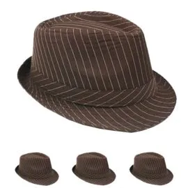 White Pinstripes Brown 1920s Gangster Fedora Hat in wholesale