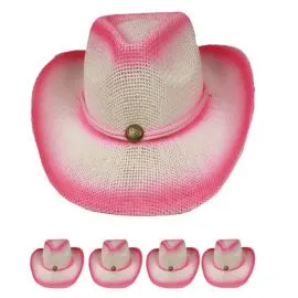 Paper Straw Pink Shade Western Cowboy Hat in Wholesale