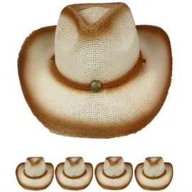 Paper Straw Brown Shade Western Cowboy Hat in Wholesale