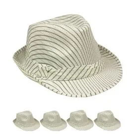 Black Pinstripes Silky White Trilby Fedora Hat in Wholesale