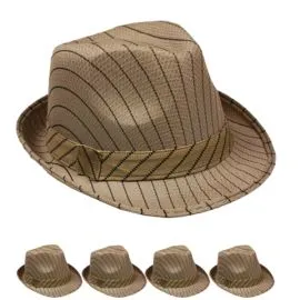 Black Pinstripes Brown Trilby Fedora Hat in Wholesale