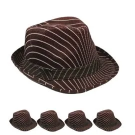 White Pinstripes Brown Trilby Fedora Hat in wholesale