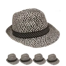 Black & White Retro Checker Trilby Fedora Hat in Wholesale