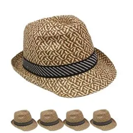 Brown Retro Checker Trilby Fedora Hat with Sweatband in Wholesale