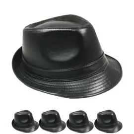 Vintage Jazz Style Black Leather Trilby Fedora Hat in Wholesale