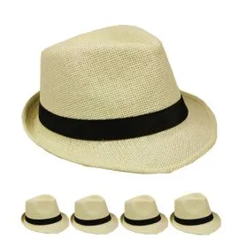 Classic Beige Color Toyo Straw Trilby Fedora Hat in Wholesale