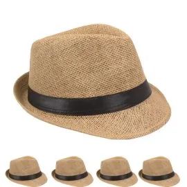 Classic Tan Color Toyo Straw Trilby Fedora Hat in Wholesale